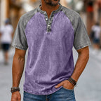Color-Block Patchwork Henley Shirt