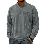 Acid-Wash Zip-Pocket Polo Shirt