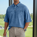 Color-Block Acid-Wash Polo Shirt