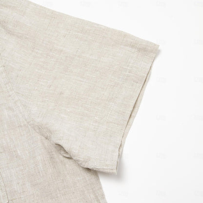 100% Linen Shirt Pocket Khaki - oukumen