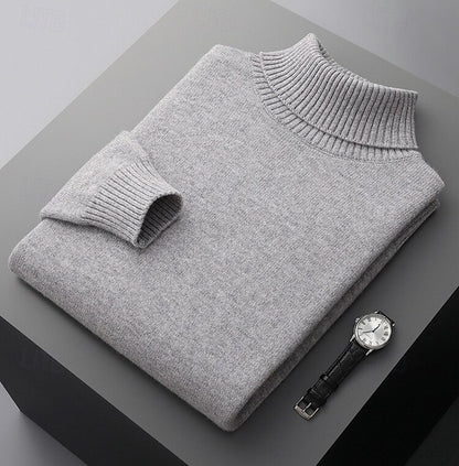 100% Merino Wool Turtleneck Sweater - oukumen