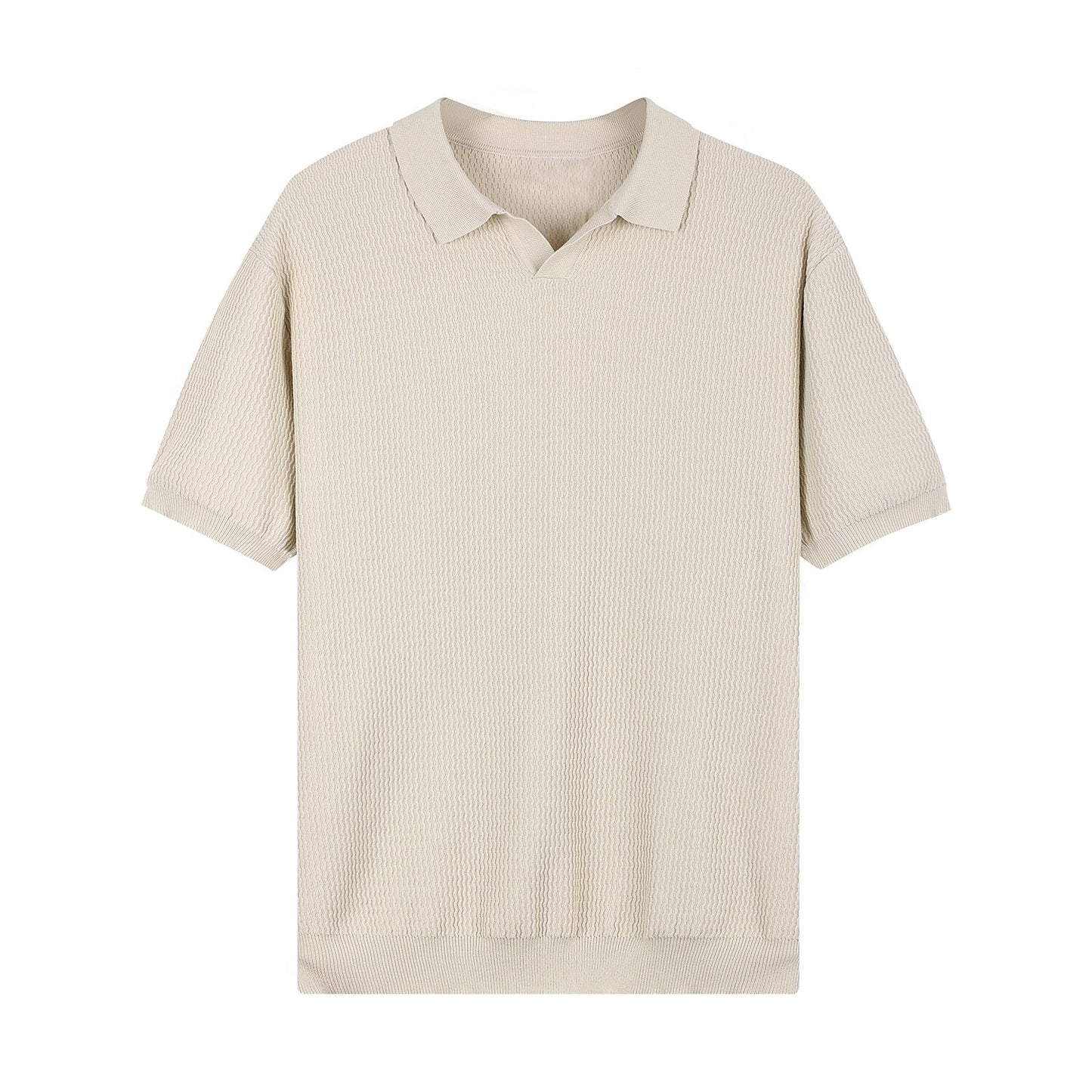 Textured Knit Polo Shirt - oukumen