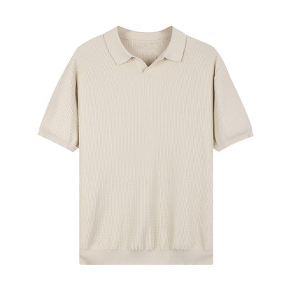 Textured Knit Polo Shirt - oukumen