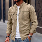 Zip-Pocket Long-Sleeve Denim Shirt