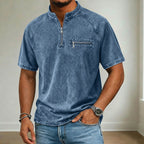 Washed Mandarin-Collar T-Shirt