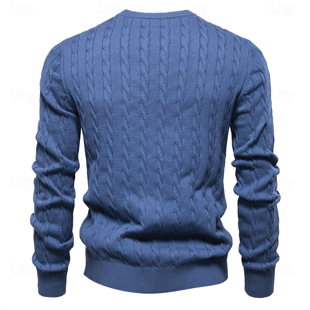 Cotton  Crew Neck Pullover Sweater - oukumen