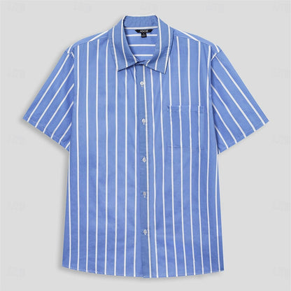 100% Cotton Striped Fold-over Collar Casual Shirt - oukumen