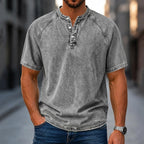 Acid-Wash Short-Sleeve Henley Shirt