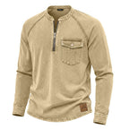 Distressed Long-Sleeve Henley Shirt