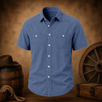 Acid-Wash Short-Sleeve Denim Shirt