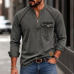 Distressed Long-Sleeve Henley Shirt