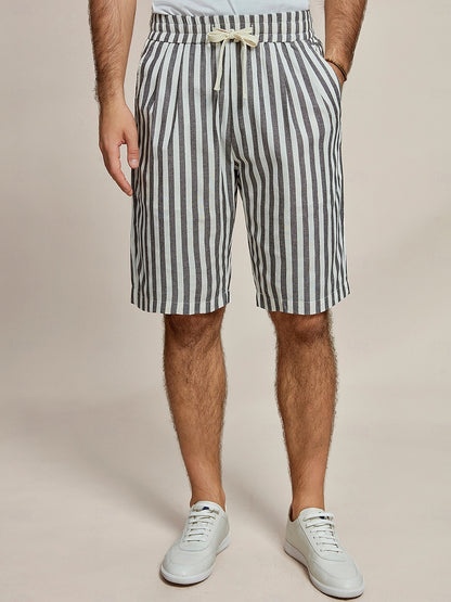 Linen Front Pocket Stripe Shorts - oukumen