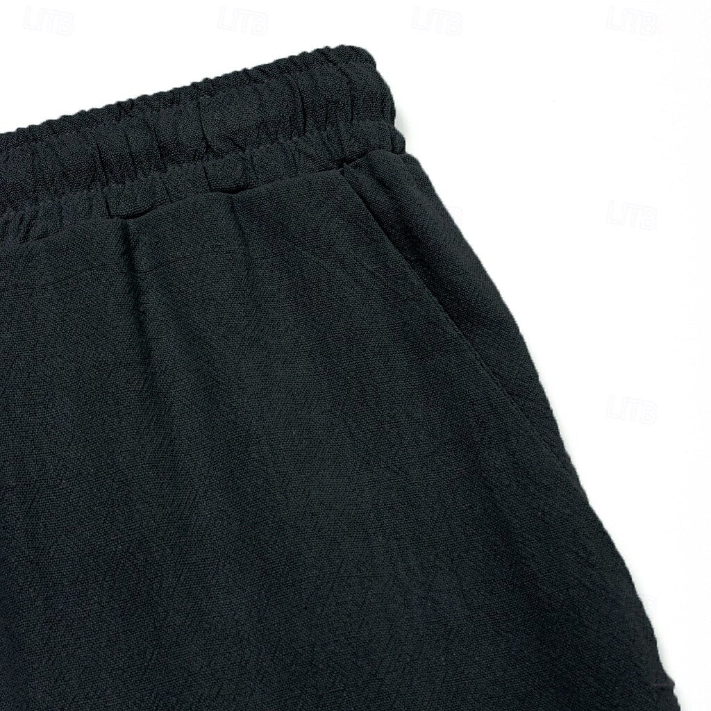 Cotton Linen Plain Casual Pants - oukumen