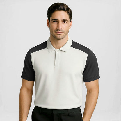 100% Cotton Color Block Hidden Placket Polo - oukumen