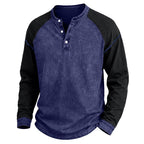Color-Block Washed Henley Shirt
