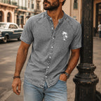Washed Mandarin-Collar Denim Shirt