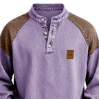 Color-Block Acid-Wash Henley Shirt