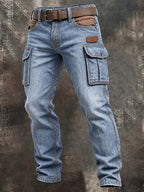 Color-Block Garment-Dyed Cargo Jeans