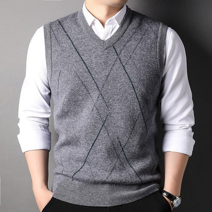 100% Wool Striped V-Neck Sweater Vest