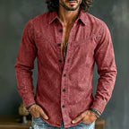Acid-Wash Long-Sleeve Denim Shirt