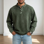 Acid-Wash Long-Sleeve Henley Shirt