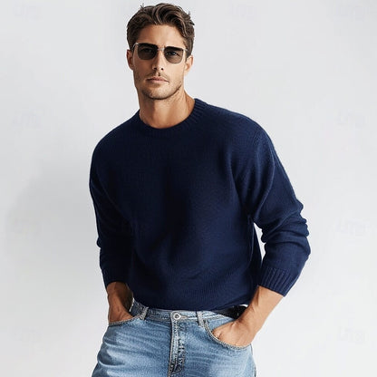 100% Wool Solid Color Sweater Pullover - oukumen