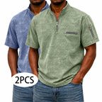 Acid-Wash Zip-Pocket Polo Shirt