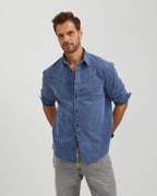 Patchwork Acid-Wash Denim Shirt