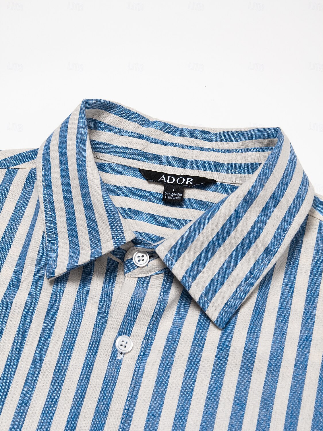 100% Cotton Striped Fold-over Collar Casual Shirt - oukumen