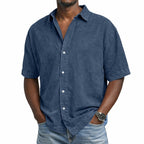 Acid-Wash Short-Sleeve Denim Shirt