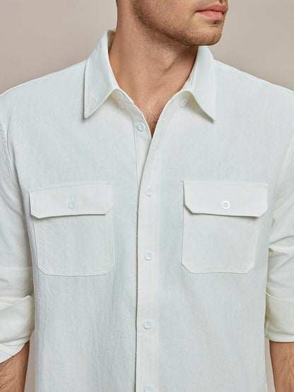 Linen Cotton Fold-over Collar Casual Shirt - oukumen