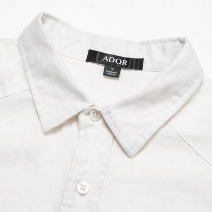 100% Linen Fold-over Collar Casual Shirt - oukumen