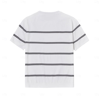 Silk-Linen-Cotton Striped Crewneck Tee