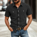 Washed Short-Sleeve Denim Shirt