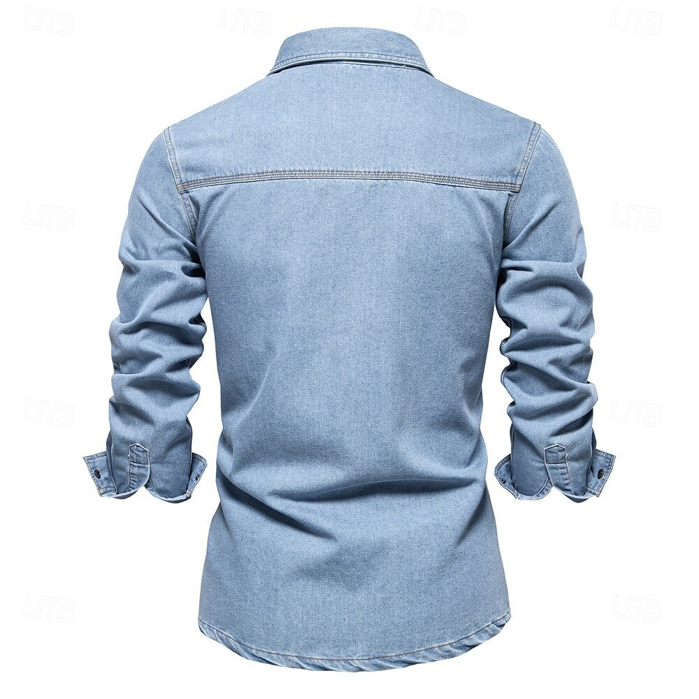 100% Cotton Fold-over Collar Outdoor Work Casual Shirt - oukumen