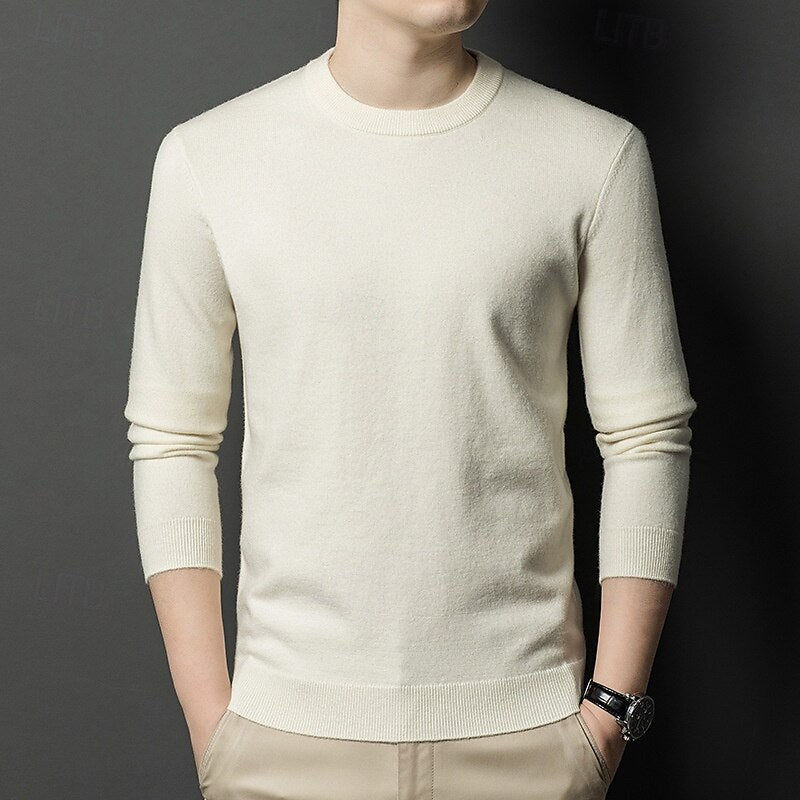 100% Wool Solid Color Sweater Pullover - oukumen