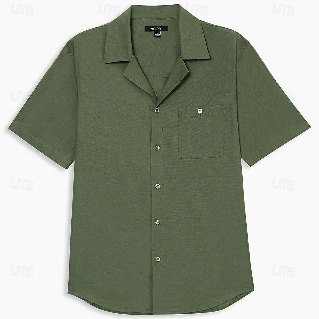 Cuban collar cotton linen shirt - oukumen