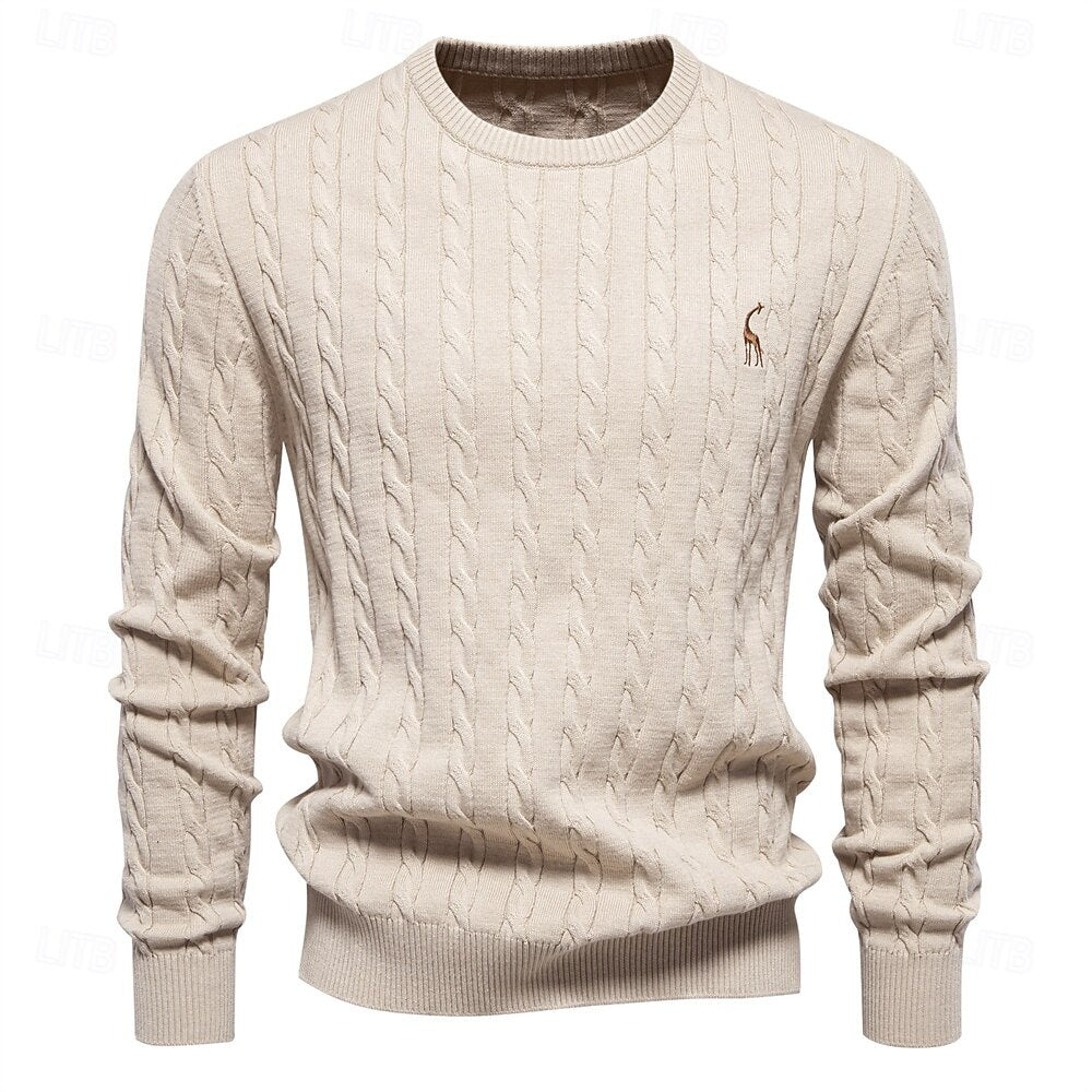 Cotton  Crew Neck Pullover Sweater - oukumen