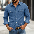 Acid-Wash Long-Sleeve Denim Shirt