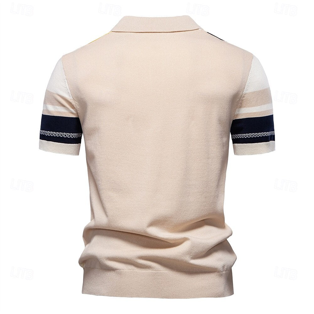 Classic Knit Polo with Vertical Stripes