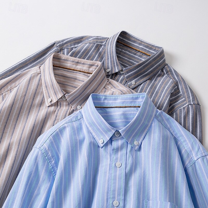 100% Cotton Oxford Striped Shirt - oukumen