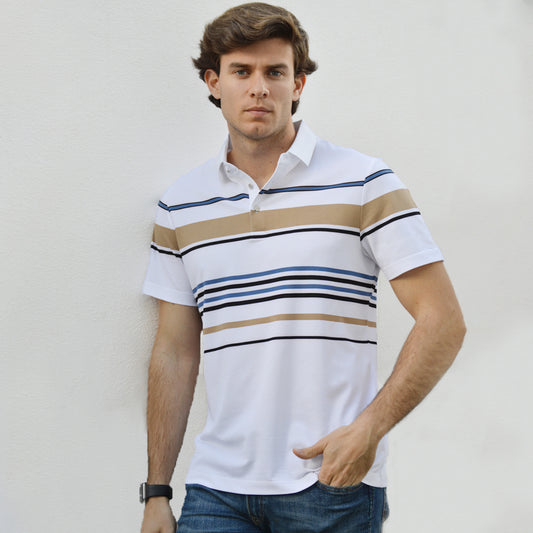 Cotton Silk Luxury-Touch Striped Short Sleeves Polo - oukumen