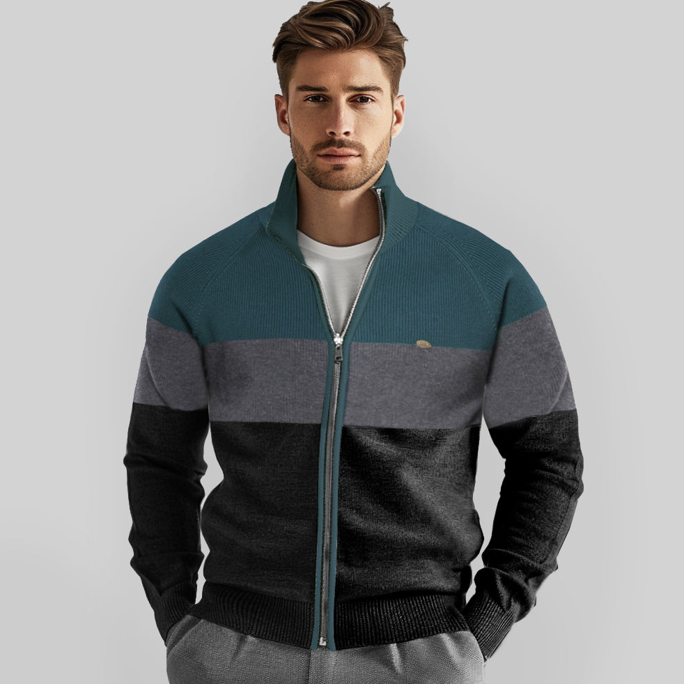 Zip Sweater Knit Zipper Color Cardigan Sweater - oukumen