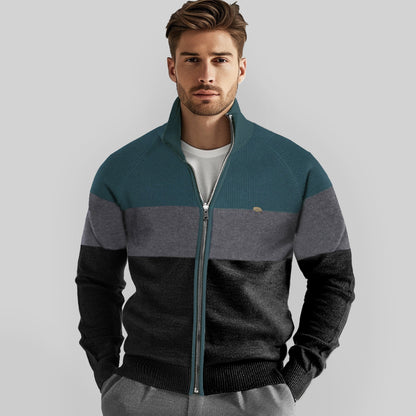 Zip Sweater Knit Zipper Color Cardigan Sweater - oukumen