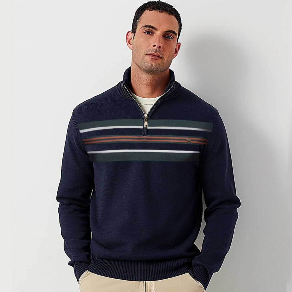 Cotton Knit Striped Half Zip Knitwear - oukumen