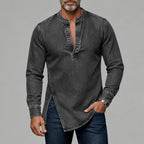 Acid-Wash Long-Sleeve Denim Shirt
