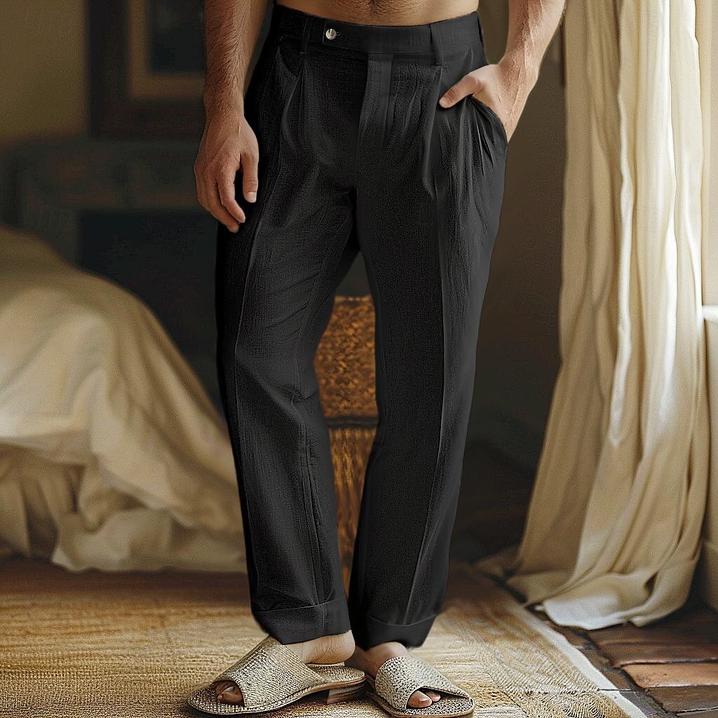 Men's Linen Pants Trousers Summer Pants - oukumen