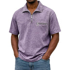Acid-Wash Zip Polo Shirt