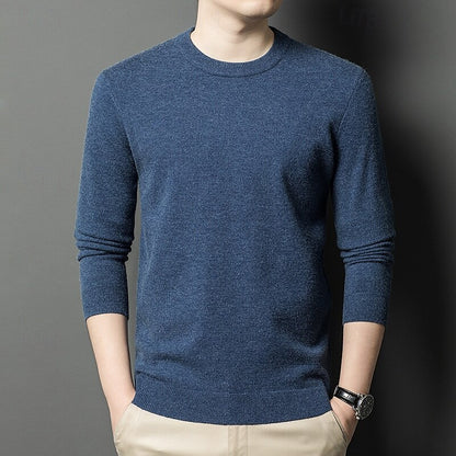 100% Wool Solid Color Sweater Pullover - oukumen