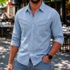 Acid-Wash Long-Sleeve Denim Shirt